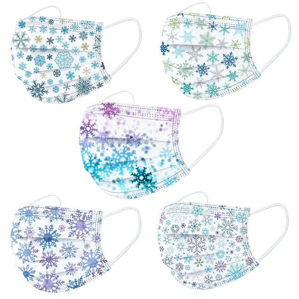 Disposable Christmas Face Masks Snowflake Printed Adults Protection Health Mask Anti Dust Breathable Face Sanitary Masks FY0107