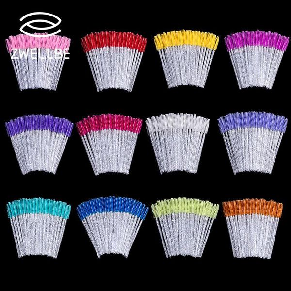 zwellbe Good Quality Disposable 50 Pcs-Pack Crystal Eyelash Makeup Brush Diamond Handle Mascara Wands Eyelash Extension Tool