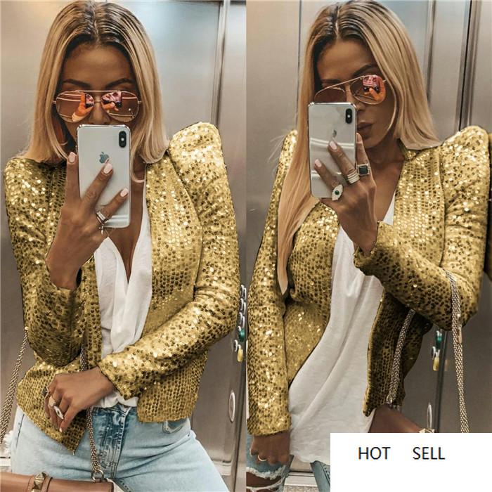 Sequins Cardigan Womens Bing Long Sleeve Stand Collar Coats Autumn Winter Fashion Slim Women Outerwear Clothing