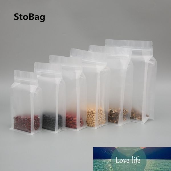 StoBag 50pcs Transparent Frosted Octagon Sealed Plastic Bags Square Bottom Self-sealing PE Dried Fruit Rice Food Sealed Bags