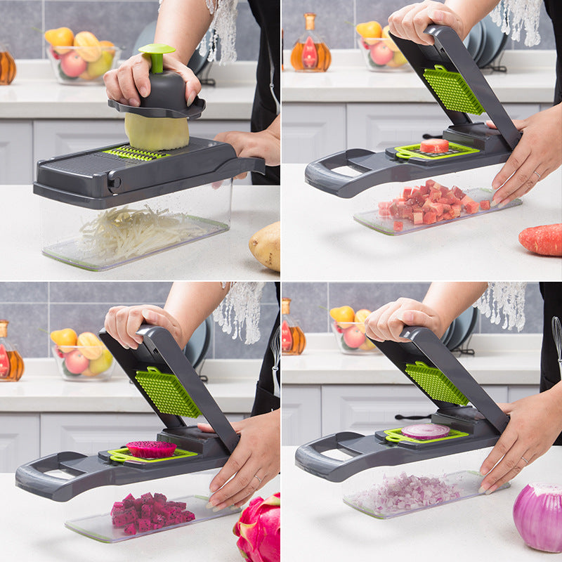 Vegetable Chopper Food Chopper Multifunctional Slicer with Container Household Kitchen Cutter for Veggie Fruit Salad Onion Potato