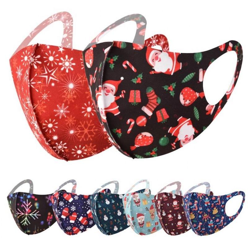 NEW Christmas Santa face mask snowman ice silk printed designer face masks men women kids black red 3D dust-proof haze children facemask