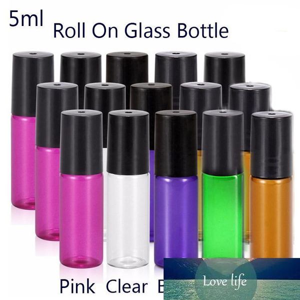 Portable 50pcs-lot 5ml(1-6 oz) MINI ROLL ON Glass bottle fragrance PERFUME GLASS BOTTLES ESSENTIAL OIL Steel Metal Roller ball