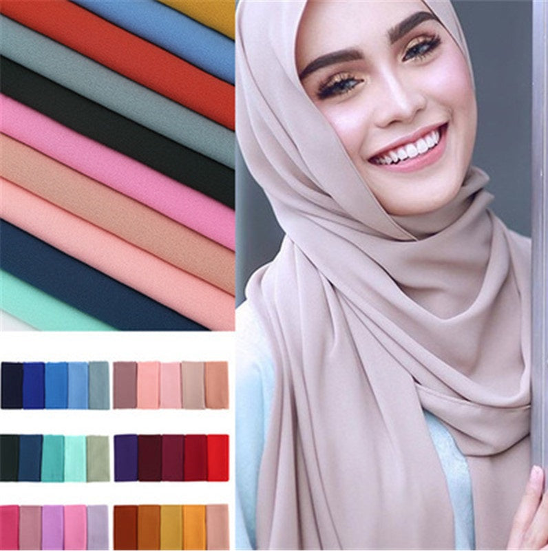 Women plain bubble chiffon scarf hijab wrap solid color shawls headband muslim hijabs scarves-scarf 47 colors P0187-1