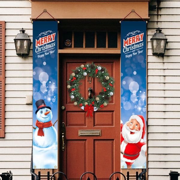Santa Claus Banner Christmas Decoration Door Hanging Xmas New Year Ornament Home Holiday Decoration Snowman Curtain 201130
