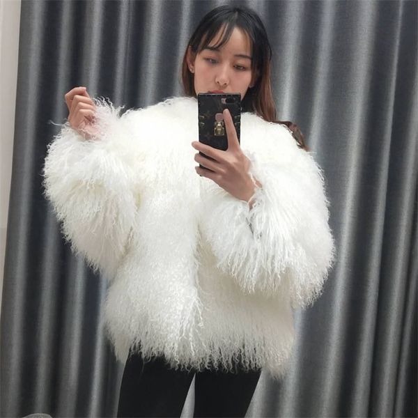 Women Imitation mongolian sheep fur coat ladies leather short style beach wool fur jacket female outerwear