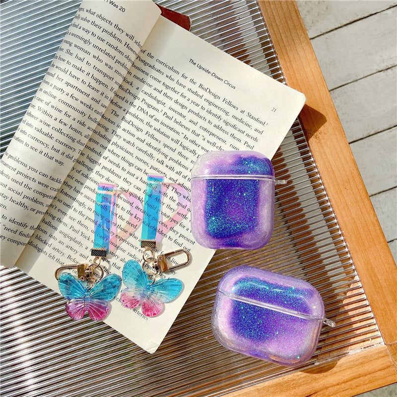 Butterfly Pendant For Airpod Case Cover Luxury Designer for Girls 3D PC Hard Liquid Quicksand Glitter Case For Airpods 2 3 Case