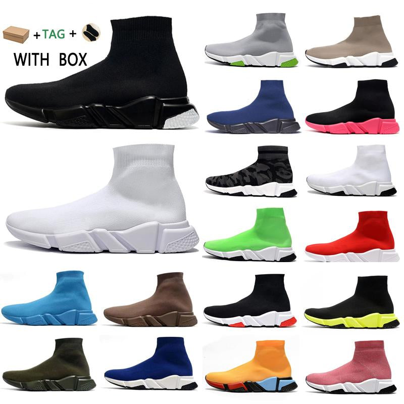 2021 Speed Trainer Runner Men Sneakers Triple Black stretch knit Glitter Paris Women Mens Trainers Flat Socks Boots Platform Casual Shoes