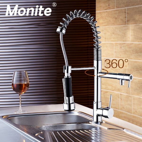 Monite Pull Out Kitchen Tap e Chrome Terminada Spring Kitchen Torneira Giratória Vasel Pia do Basinhador Torneira Basign T200710