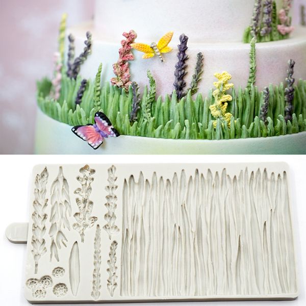 Wild Meadow Silicone Mould Lavender Cake Border Fondant DIY Baby Birthday Decorating Tools Candy Chocolate Gumpaste Molds K321 201023