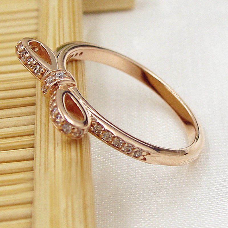 925 Sterling Silver Sparkling Bow Ring Set Original Box for Pandora grain Women Wedding CZ001 Diamond bowknot 18K Rose Gold Ring