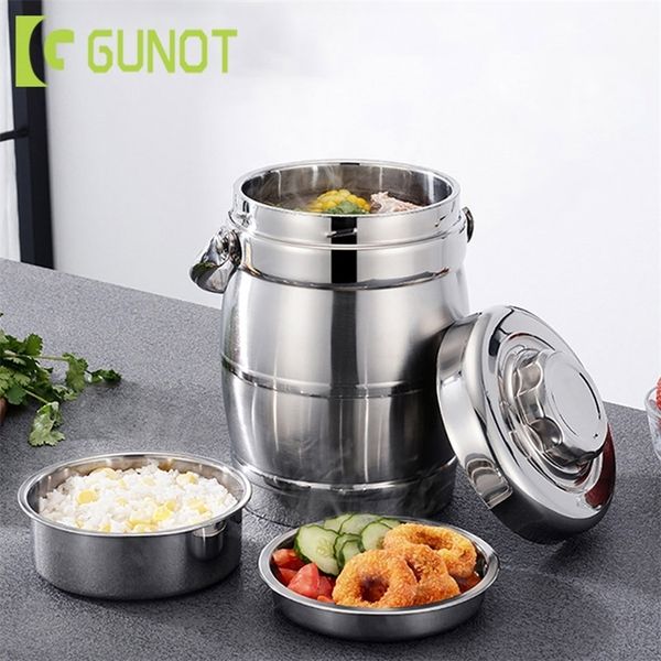 GUNOT Portable Large Capacity Thermal Lunch Box Stainless Steel Food Container Leakproof Bento Box Lunchbox For Office Camping 201209