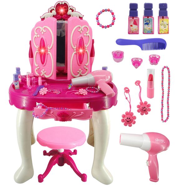 Girls Simulation Hair Dryer Makeup Beauty Toys with Light and Sound Pretend Dresser Playset Gift Girls&#039; Toy LJ201009