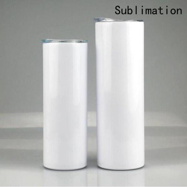 US Stock Sublimation Blank Tumbler Stainless Steel Tumblers Water Bottle Car Cup With Lid Straws Coffee Mug Wine Glasses Drinkware