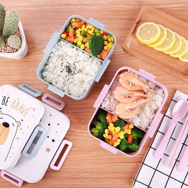 BPA Free Cartoon Lunch Box Eco-friendly Wheat Straw Lovely Bento Box Microwaveble Dinnerware Food Storage Container For Children Y200429