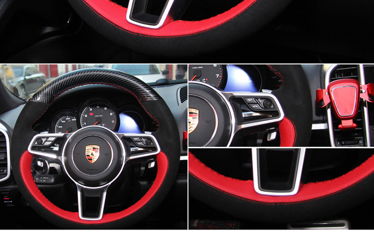 Suede handle cover For Porsche Cayenne Panamera macan hand-stitched leather steering wheel cover accessories