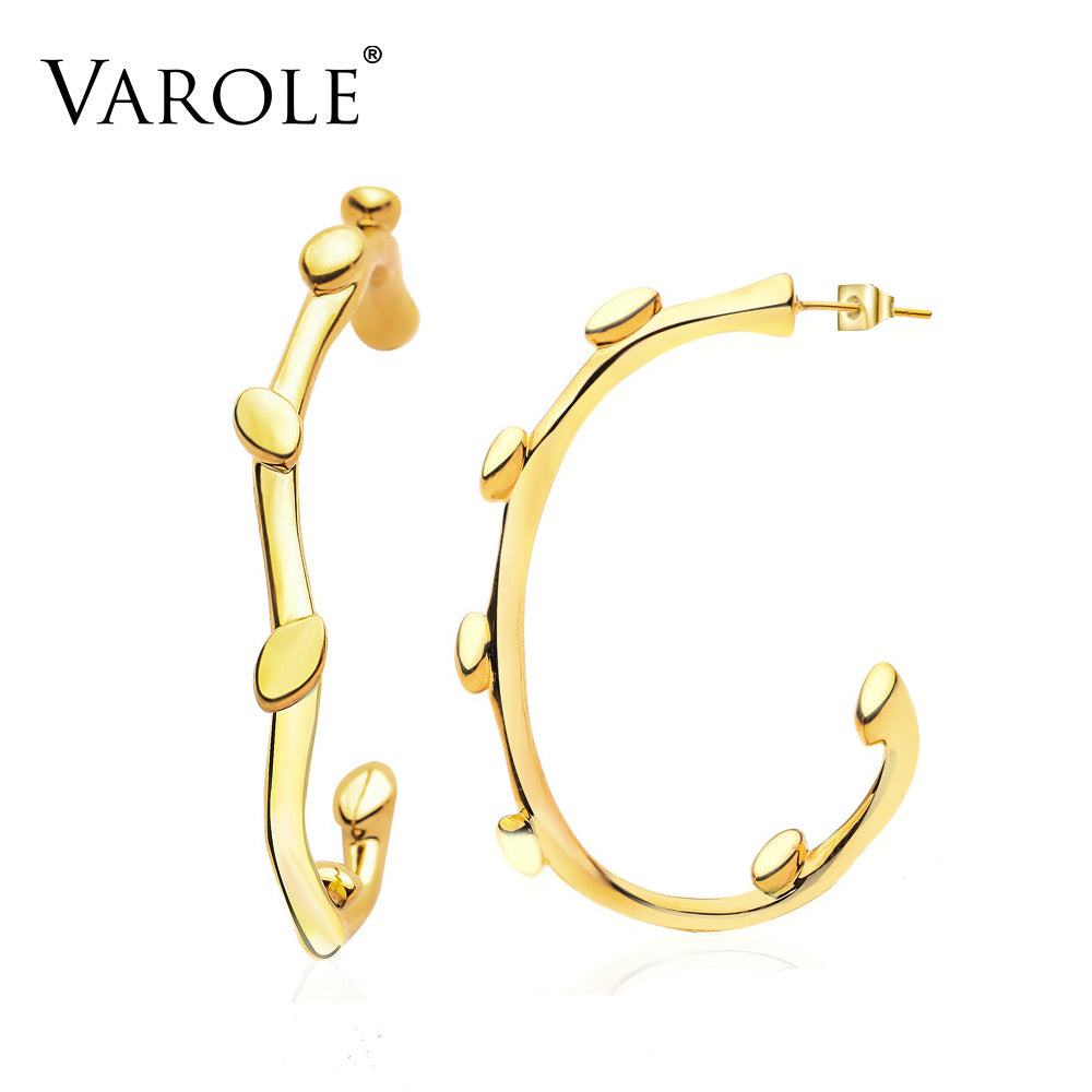 VAROLE Big Hoop Earrings Gold Color Geometric Elegant Design Circle Hoops Earings Fashion Jewelry For Women Gift