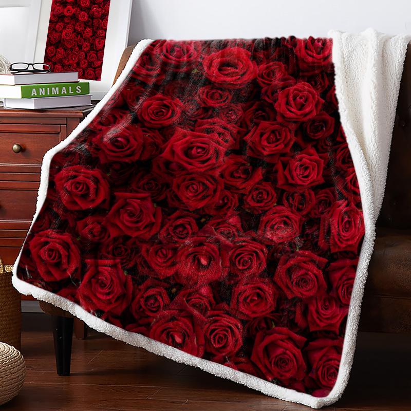 Red Rose Flower Rose Wall Throw Blanket Bedspread Coverlet Soft Warm Fleece Blanket Christmas Decor Blankets for Beds