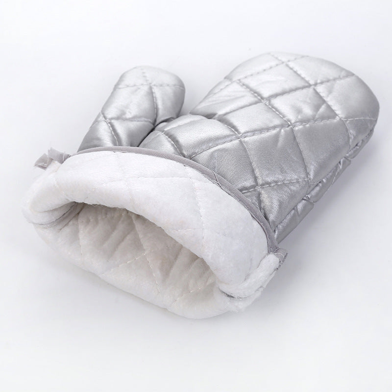 Silver Cotton Oven Mitts Microwave Heat Insulation Anti-scalding Baking Gloves Thickened 122247