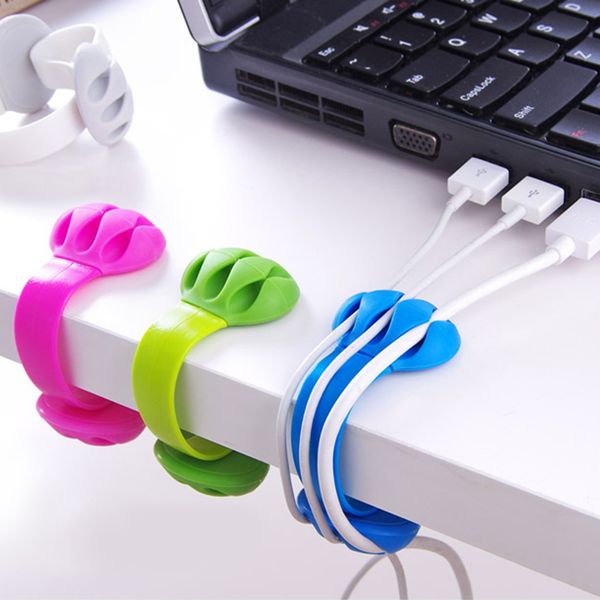 Creative Office Desk Cable Winder Mini Desk Edge Clip Wire Storage Cute Silicone Plastic Data Cable Holder
