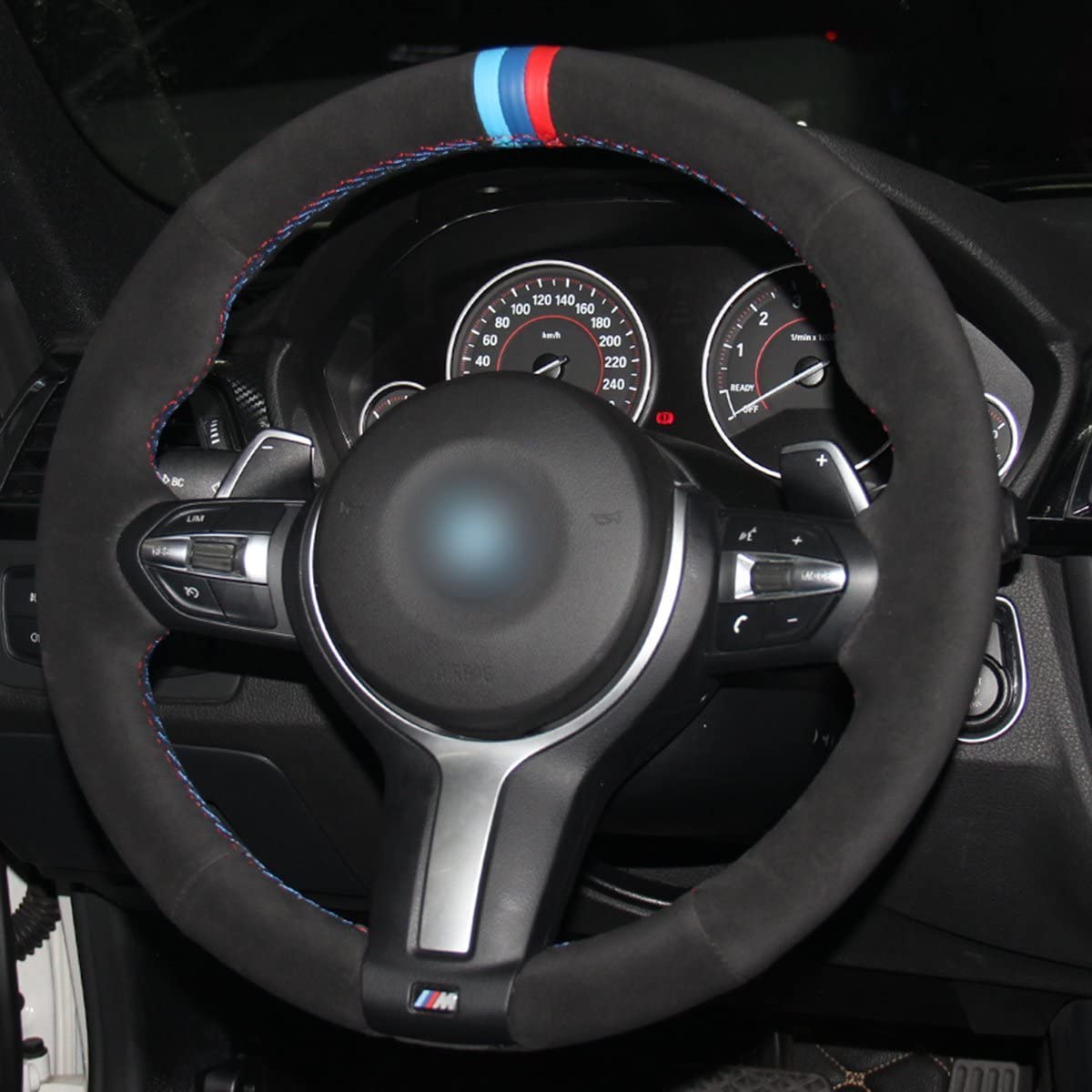 DIY Custom Suede Steering Wheel Covers for BMW F87 M2 F80 M3 F82 M4 M5 F12 F13 M6 F85 X5 M F86 X6 M F33 F30 M Sport car Accessories