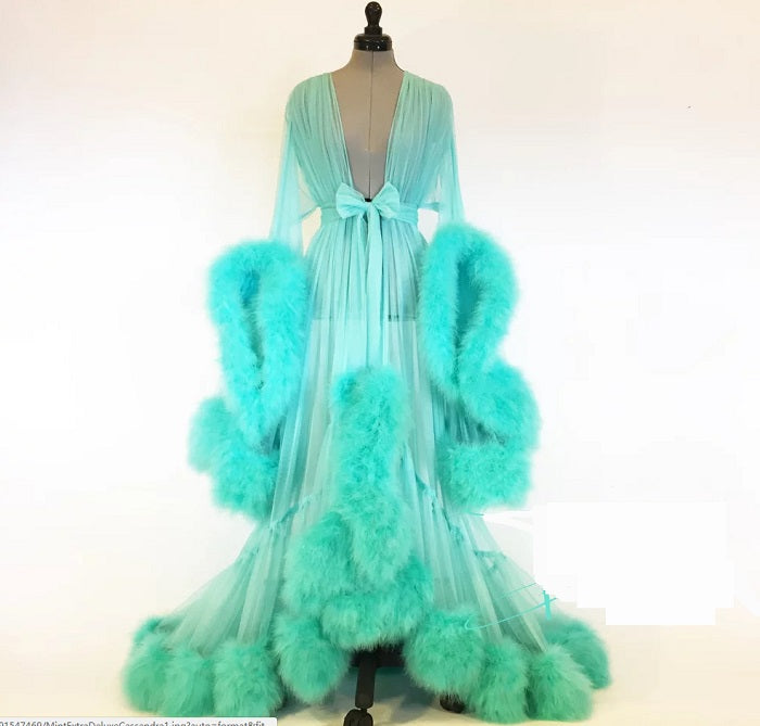 Undergarments & Sleepwear Perspective style bridal nightgown robes transparent tulle lady wraps &jackets wedding accessories tulle woman gown after