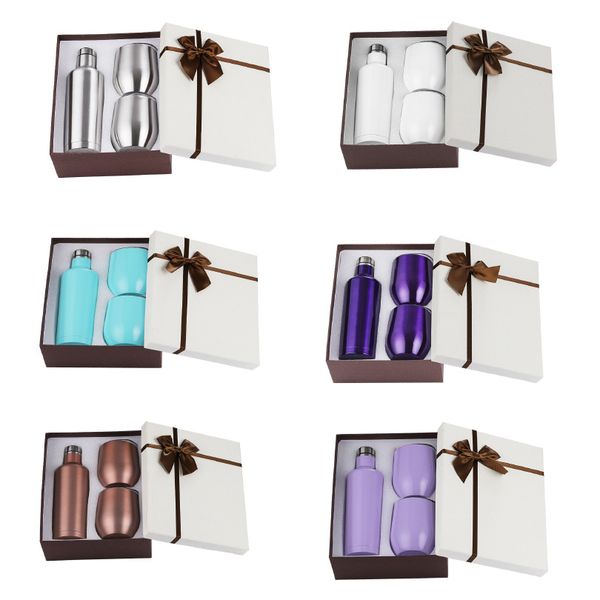 3pcs-set Gift Wine Tumbler Mug Set Stainless Steel Double Wall Insulated With One 500ml Bottle Two 12oz Wine Mugs HH21-05