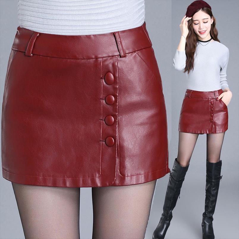 Winter Fall Female Women Shorts Wine Red Pencil Skirt Autumn Spring Fashion Ladies Womens 4xl Buttons Black
