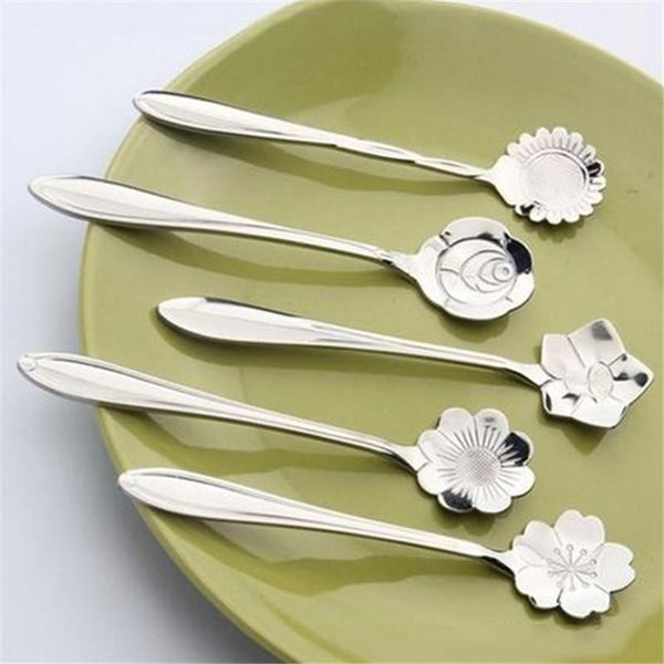 5pcs Set Tableware Flower Shape Sugar Stainless Steel Sunflower Tea Coffee Spoon Teaspoons Ice Flatware Kitchen Tool H jllRKR