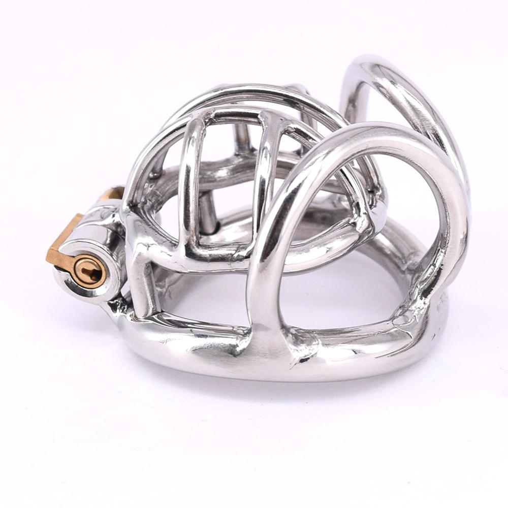 Stainless Steel Male Chastity Cage Short Metal Cockring Curved Testicle Bondage Gear Chastity Devices Balls Locking Ring for Men