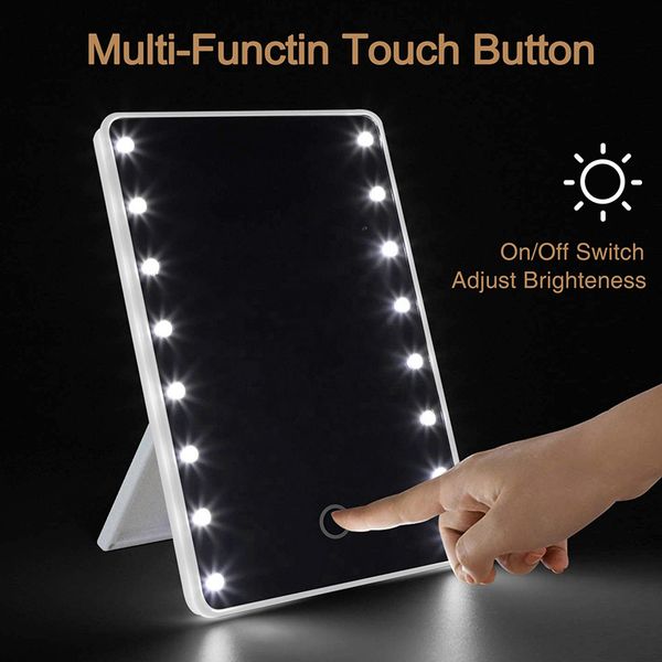 Makeup 16 LEDs Cosmetic Mirror with Touch Dimmer Switch Battery Operated Stand for Tabletop Bathroom Travel