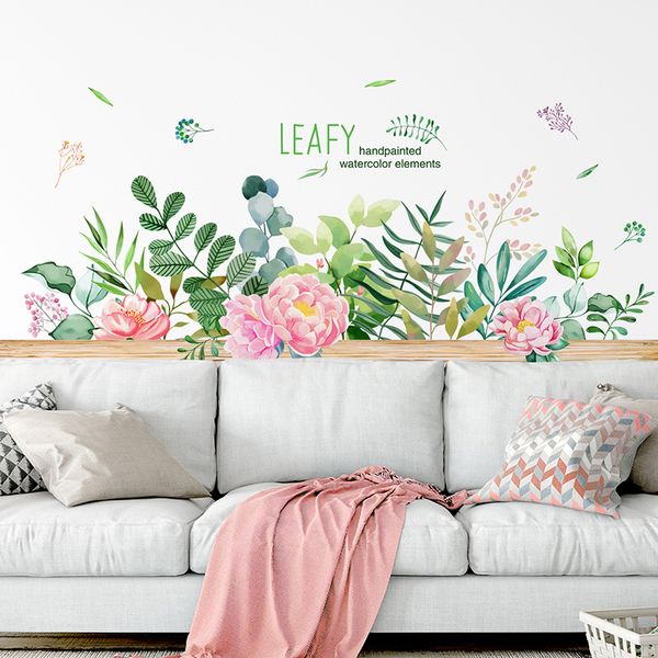 [shijuekongjian] Flower Leaves Wall Stickers Vinyl DIY Grass Wall Decals for Living Room Kids Bedroom Nursery House Decoration 201130