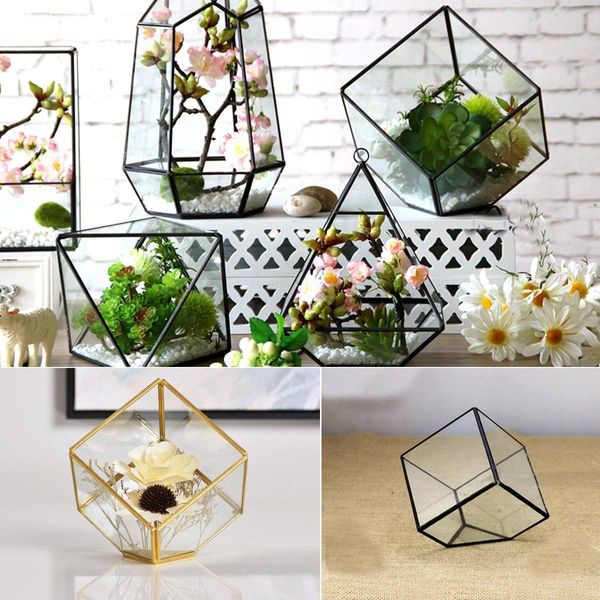 Glass Geometric Terrarium Faceted Tabletop Succulent Plants Container Pot Box Artistic Planter Jewelry Candle Holder Gift Home Y200723