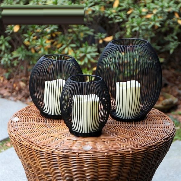 Very Good Black Metal Hollow Like A Bird Cage Lantern Candle Holder Without LED Lights Romantic Home Hotel Decoration Ornaments LJ201212