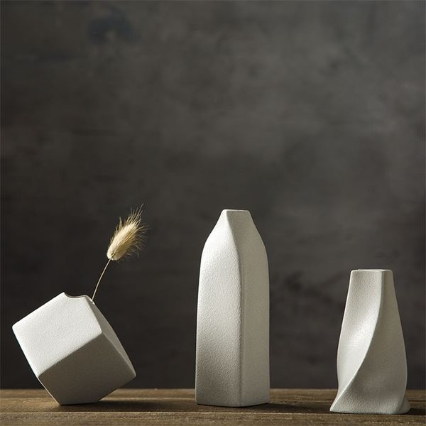 Modern Simple Ceramics Originality Water Culture Vase Restaurant Tea Table Chinese Dry Flower Arrangement oOrnaments Decoration LJ201208
