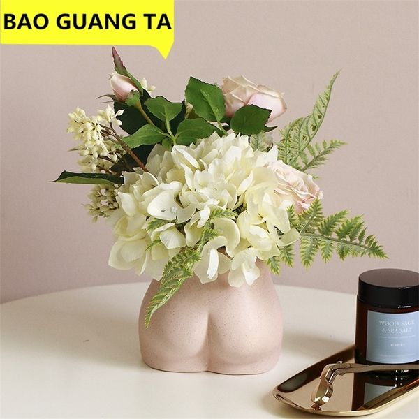BAO GUANG TA Pink Ceramic Arts Girl Bust Vase Decor Interest Ass Statue Woman Model Vase Flower Pot Home Decoration LJ201209