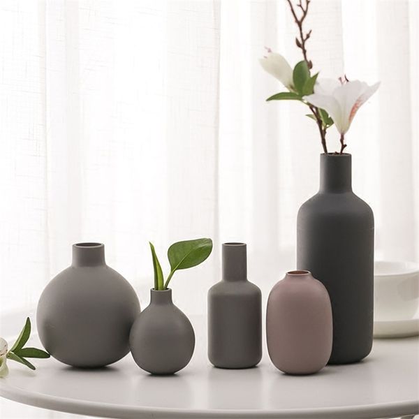 Nordic Ceramic vase Gray Mini Small vases Porcelain Flowerpot decorativos Sand Arts and Crafts home decoration accessories LJ201209