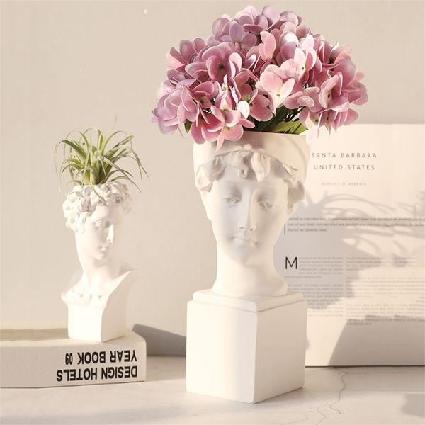 30cm Resin Vase Northern Europe Home Decoration Makeup Brush Holder Storage Box Flower Pot Pen Holder Sculpture Statue White LJ201209