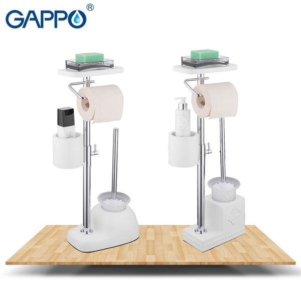 GAPPO Bath Hardware Sets white free standing bathroom toilet brush holders with paper holders toilet shelf bathroom accessories LJ201209