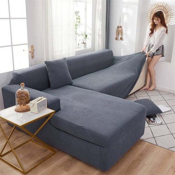 Velvet Elastic Corner Sectional Sofa Cover for Living Room Couch Covers Armchair Cover Modern L Shape Slipcovers Seat Cover LJ201216