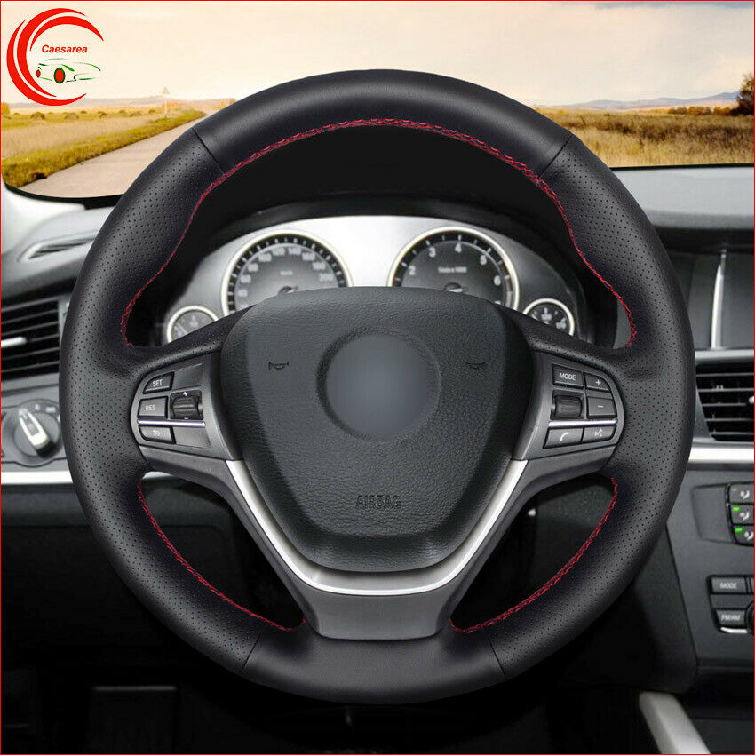 Hand-Stitch Black Leather Red Thread Car Steering Wheel Cover For BMW BMW X3 X4