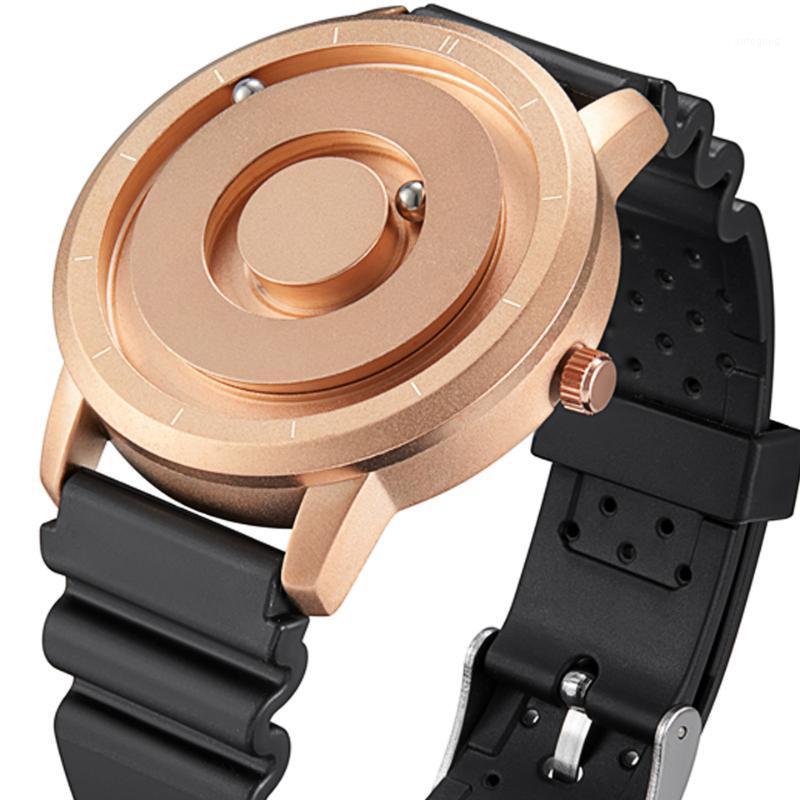 Wristwatches Creative Turntable Men Watch Magnetic Beads Dial Multi-function Wristwatch Rubber Band Unique Quartz Male Clock Relogio Masculi