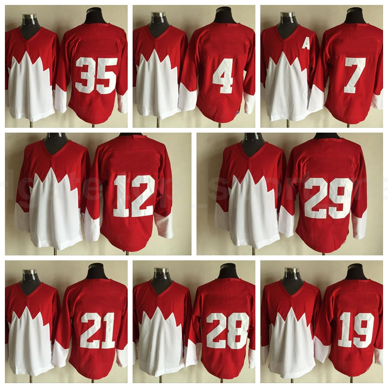 1972 Team Vintage 4 BOBBY ORR Jersey Men Retror Hockey 7 PHIL ESPOSITO 12 YVAN COURNOYER 19 PAUL HENDERSON Red White Quality