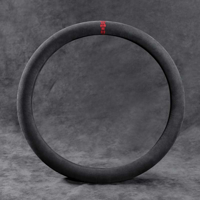 Universal 38cm Circular D Style Car Steering Wheel Cover Black Alcantara Suede Car Accessories