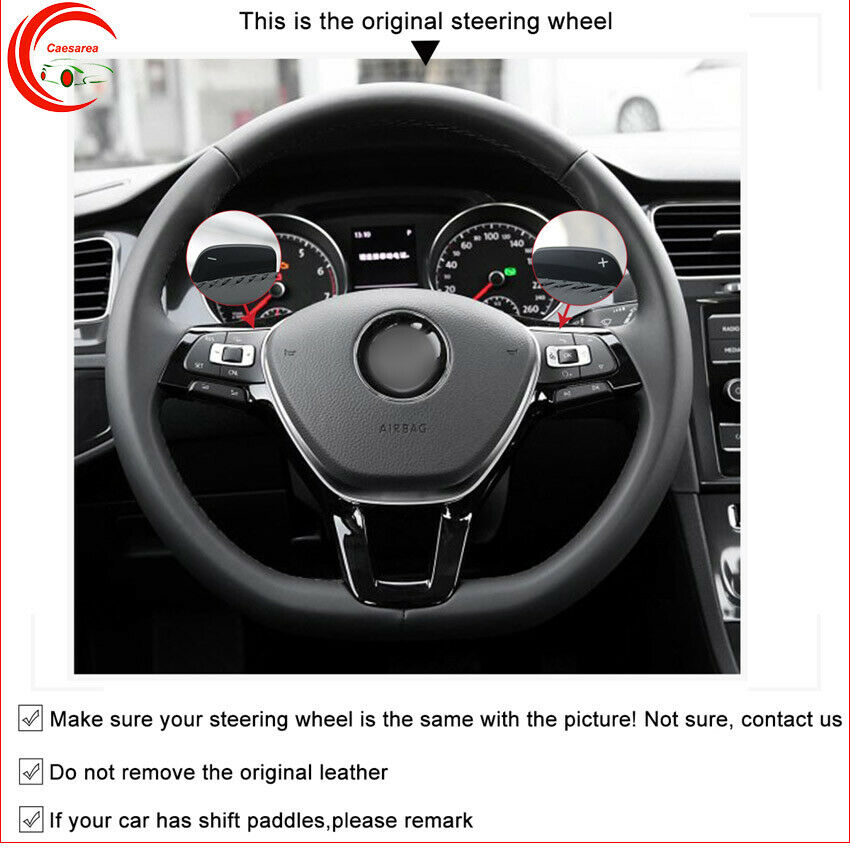 Hand-stitched Black Suede Car Steering Wheel Cover for Volkswagen Golf 7 2013-