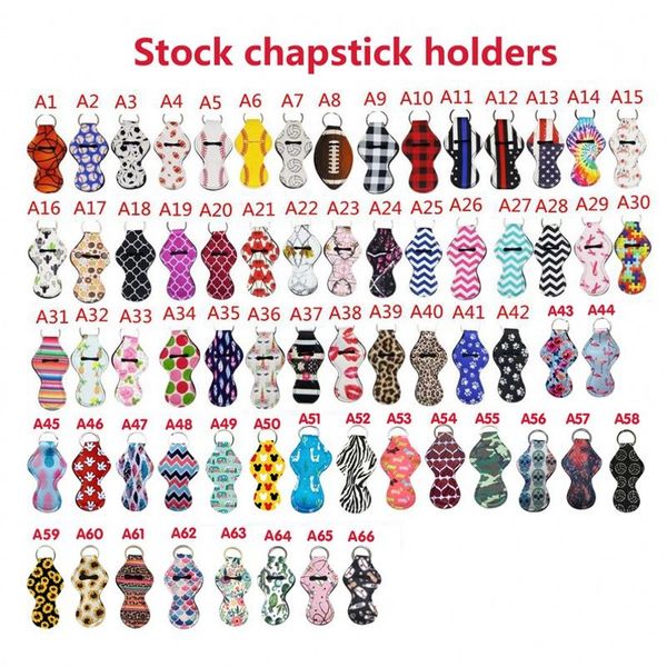 In Stock Pattern Printing Chapstick Holder Keychain Handy Lip Balm Neoprene Holder Keychain Pouch For Chapstick Lipstick Novelty Gift Ready