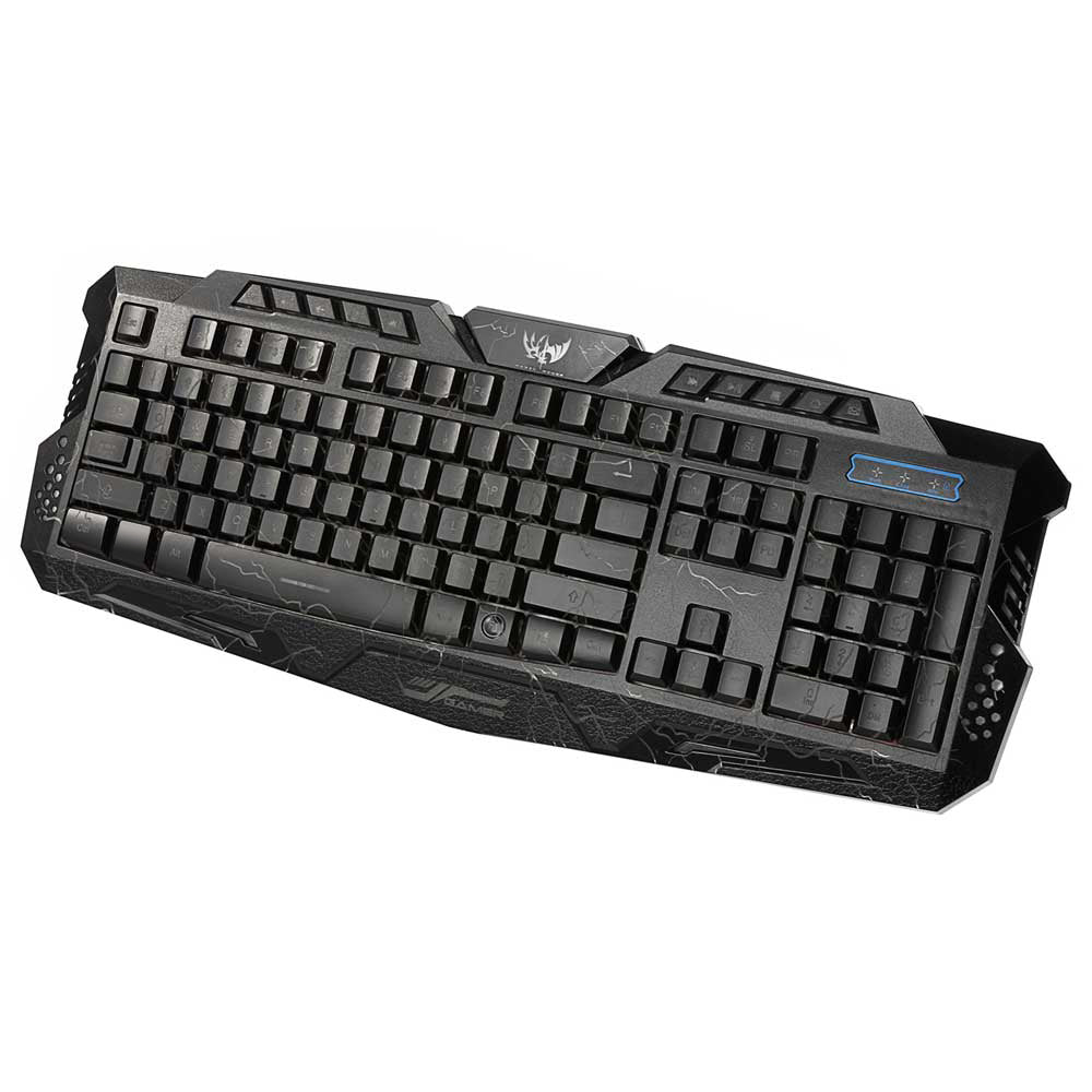 A878 114-Key LED Backlit Wired USB Gaming Keyboard with Cracking Pattern Black US Stock Fast
