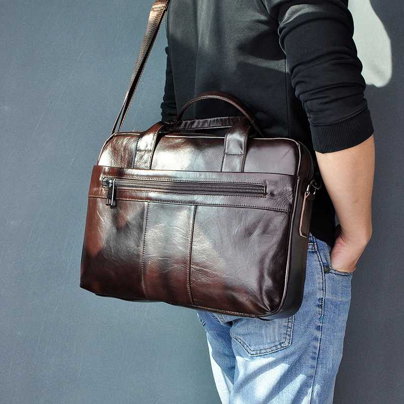 Genuine Leather Fashion Design Men Coffee Briefcase Business 15&quot; Computer Laptop Case Attache Messenger Bag Portfolio 9022-b
