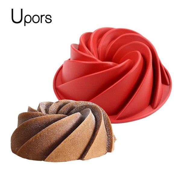Upors Large Spiral Shape Food Grade Silicone Bundt Cake Mold Pan 3d Fluted Cake Mould Form Bread Bakery Baking Tools Bakeware T200703