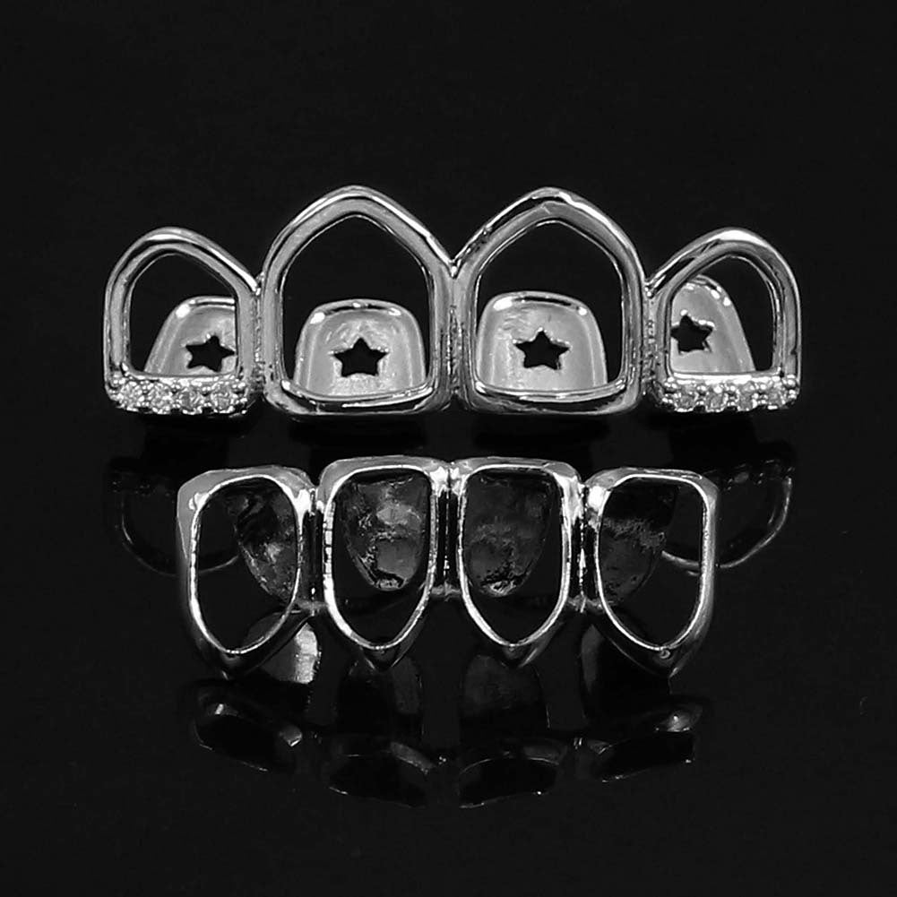 Hip Hop Jewelry Mens Bling Diamond Grills Luxury Designer Jewlery Iced Out Teeth Grillz Rapper Hiphop Gold Silver Rose Fashion Hollow Boy